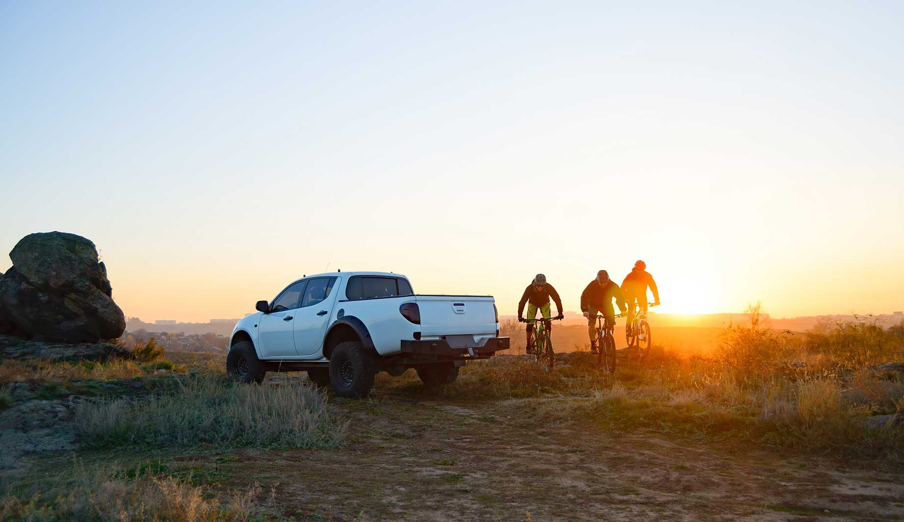 friends on motorbikes sunset
